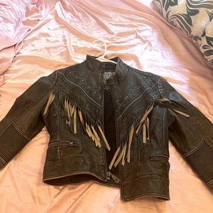 Affliction Brown Leather Jacket with Fringe